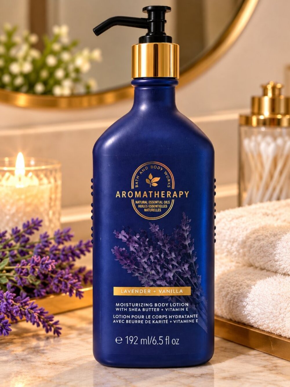 Bath & Body Works Lavender Vanilla Aromatherapy Blue Glass Lotion 6.5 oz